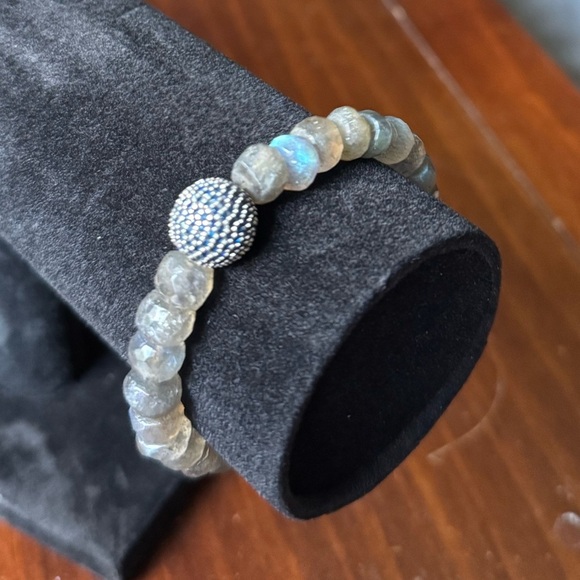 Vintage Labradorite & Sapphire Gemstone Estate Jewelry Bracelet - Picture 3 of 10